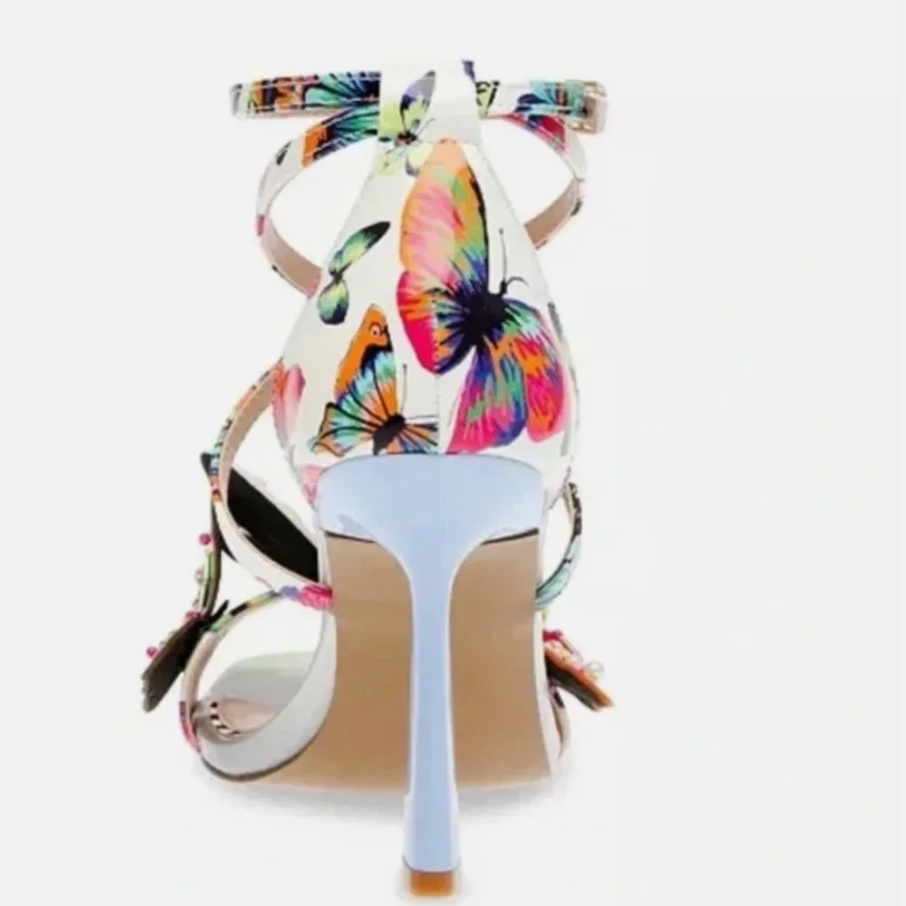 NEW BETSEY JOHNSON Trudie Beaded Butterfly Sandals Heels Size 7.5 Multicolor